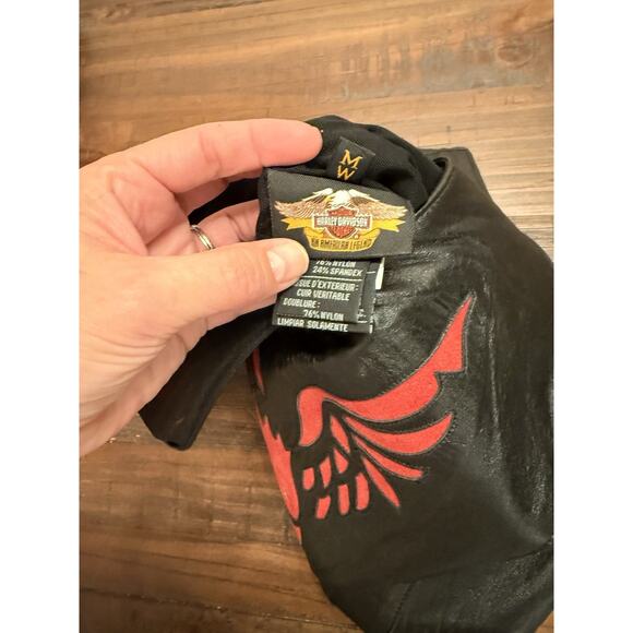 Harley-Davidson Women’s Leather Eagle Appliqué Top Black Red Size M 2002 - Picture 8 of 10